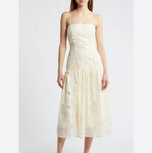 Adelyn Rae 100% Cotton Cream Eyelet Embroidered Drop Waist Dress. Size XS NWOT